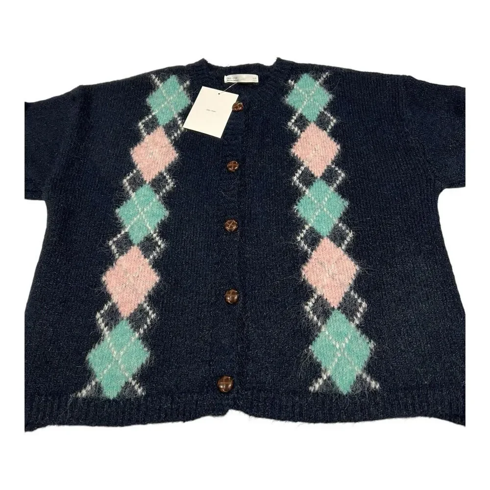 OAK‎ + FORT Cozy Knit Oversized Cardigan Women's CG-14554-W-Navy Print-S NWT $68